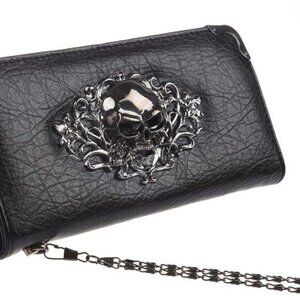 Skull Wallets for Women Zip Around Clutch with Credit Card Holder Phone Case Lea